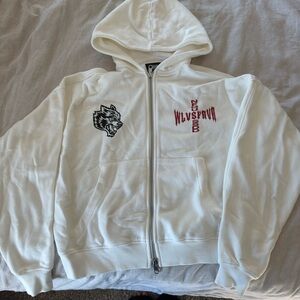 Darc Sport White Hoodie with Wolf and Red Text